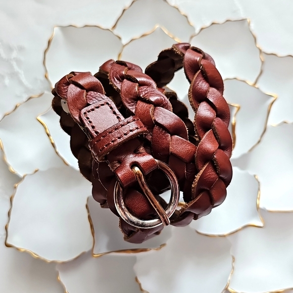 Unknown Accessories - Vintage 100% Genuine Leather Braided Brown Women's Belt Boho Bohemian Size L/ XL